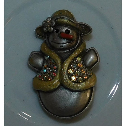 Holiday Snow Woman Brooch Yellow And Silver Tone With Flower Accent