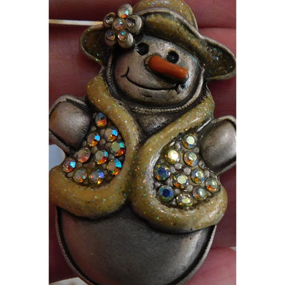 Holiday Snow Woman Brooch Yellow And Silver Tone With Flower Accent