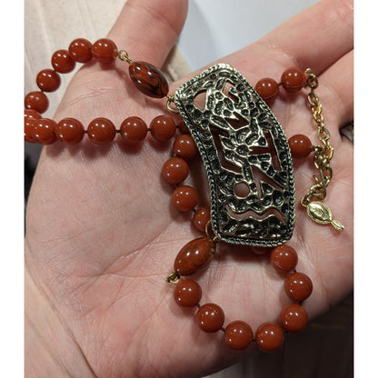 Vintage Sarah Coventry Beaded Abstract Cutout Pendant Necklace