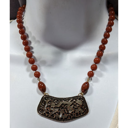 Vintage Sarah Coventry Beaded Abstract Cutout Pendant Necklace