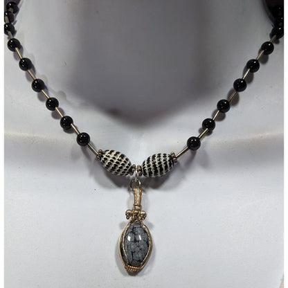 Handmade Snowflake Obsidian Wire Wrapped Pendant Necklace