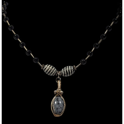 Handmade Snowflake Obsidian Wire Wrapped Pendant Necklace