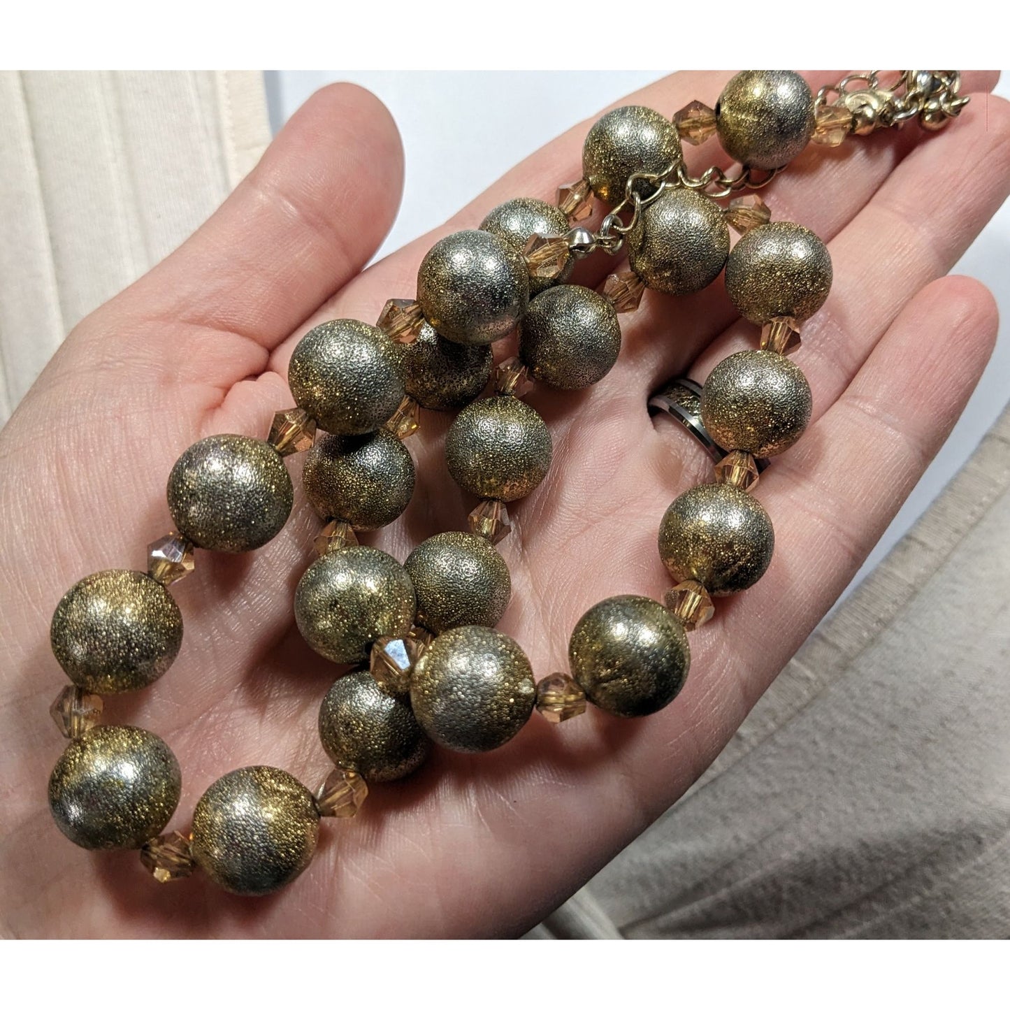 Charming Charlie Glitter Ball Glam Silver And Gold Tone Beaded Necklace