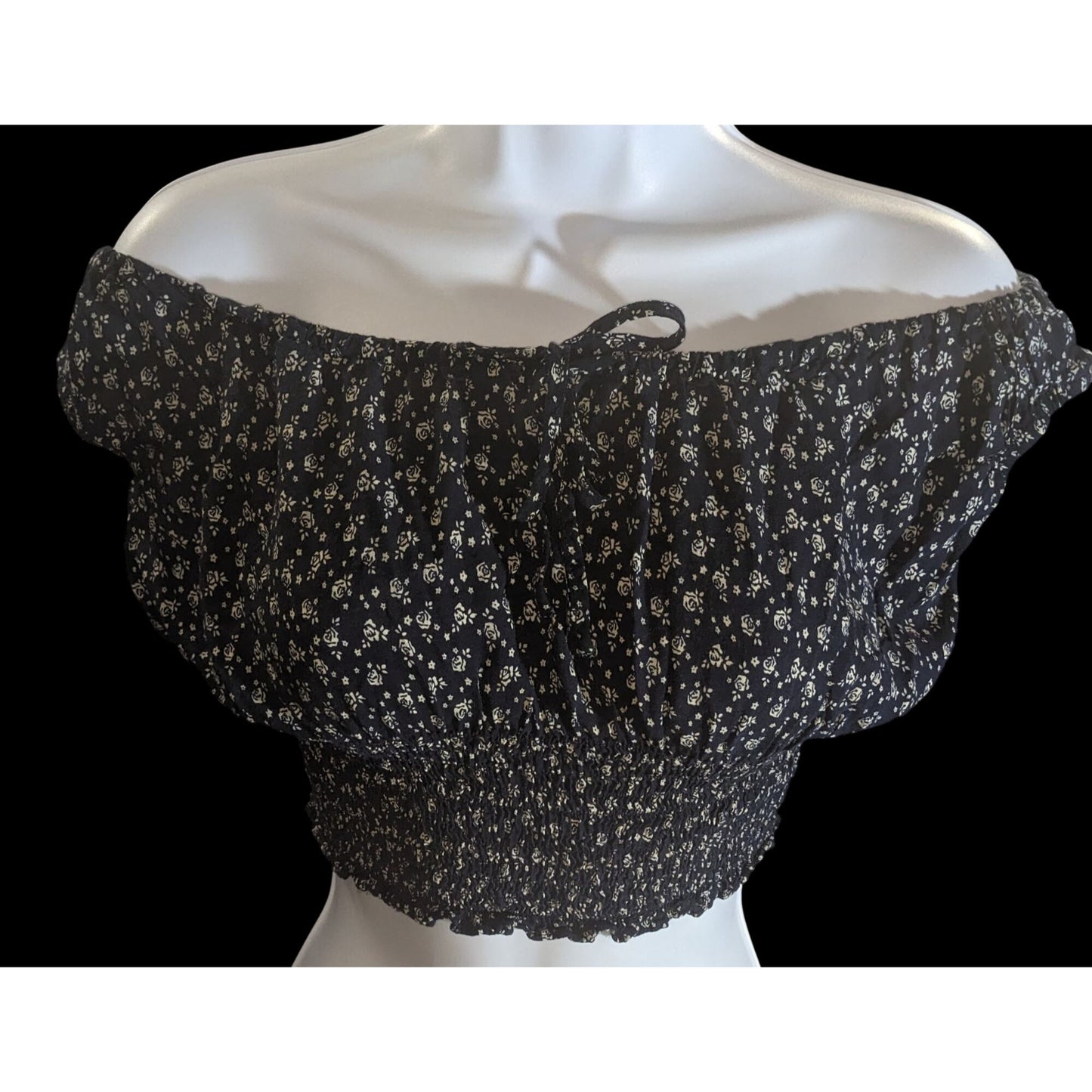 John Galt Floral Smocked Crop Top Navy White Boho Summer