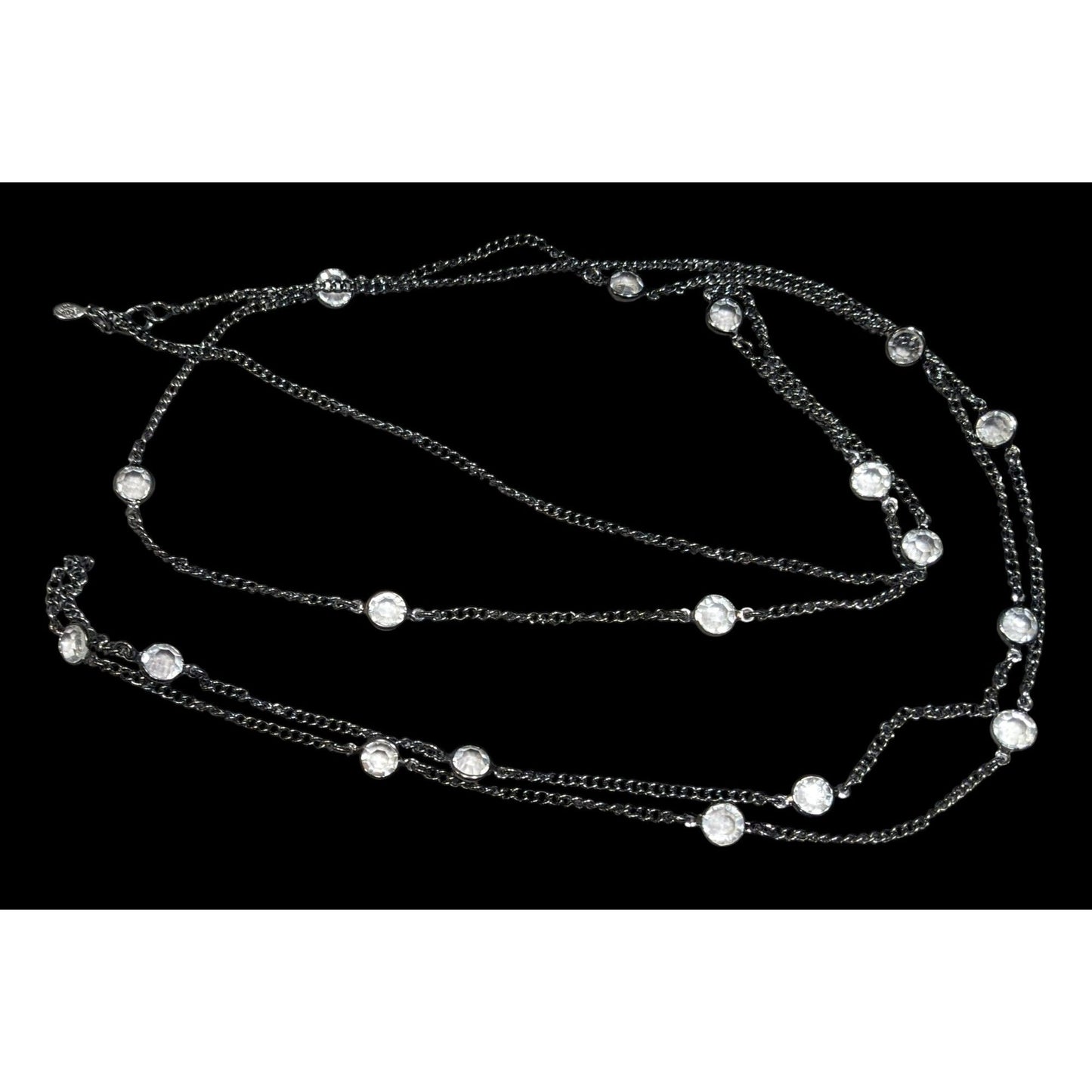 Premier Designs Glam Goth Gunmetal Clear Gemmed Station Necklace