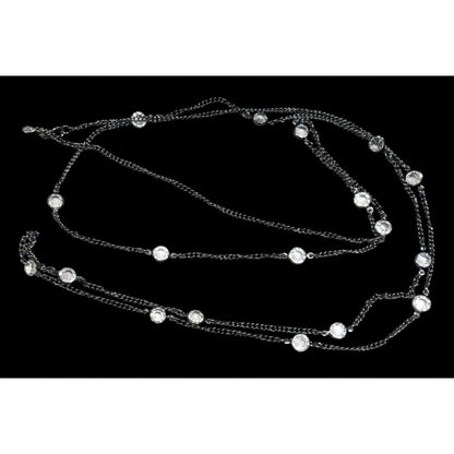 Premier Designs Glam Goth Gunmetal Clear Gemmed Station Necklace