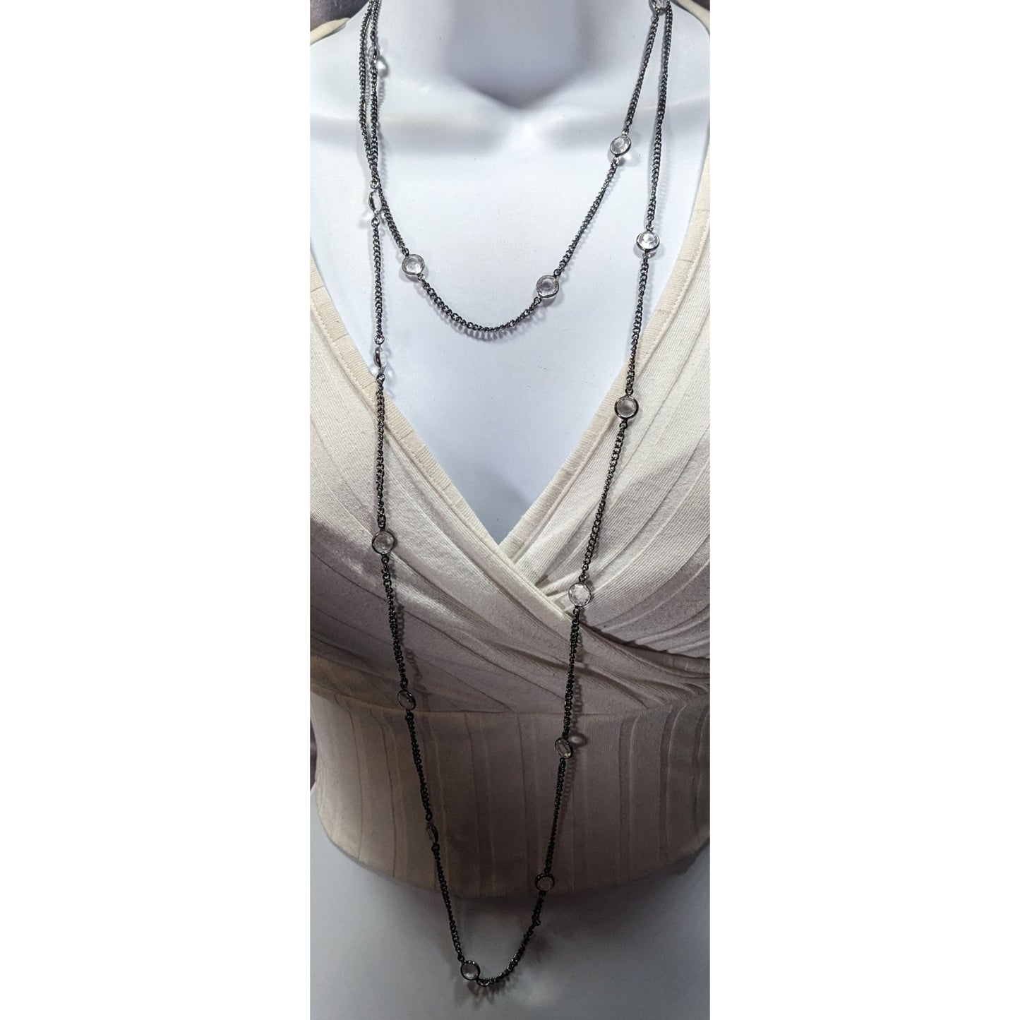 Premier Designs Glam Goth Gunmetal Clear Gemmed Station Necklace