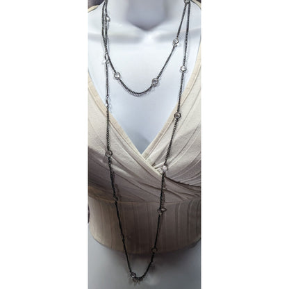 Premier Designs Glam Goth Gunmetal Clear Gemmed Station Necklace