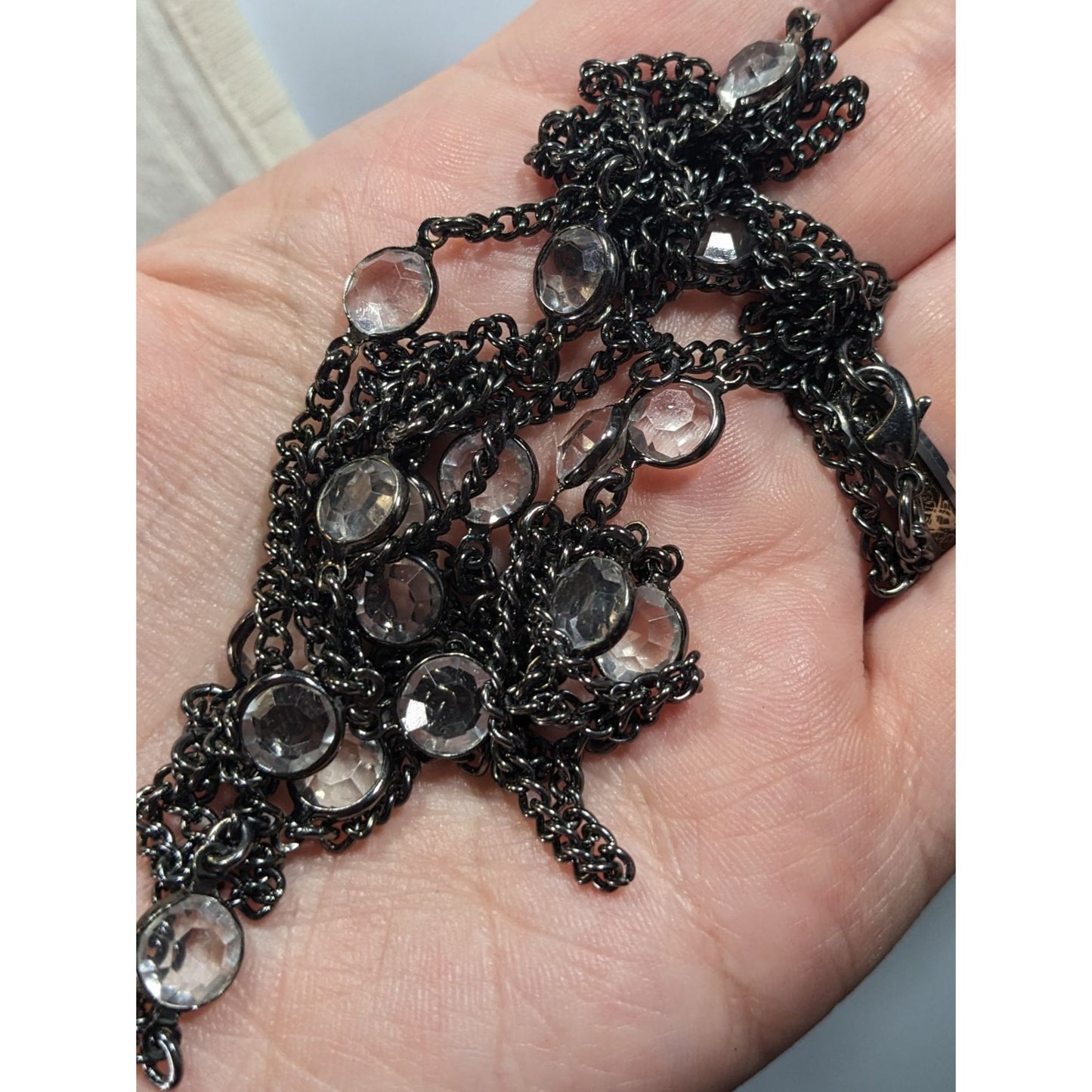 Premier Designs Glam Goth Gunmetal Clear Gemmed Station Necklace