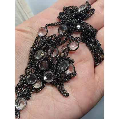 Premier Designs Glam Goth Gunmetal Clear Gemmed Station Necklace