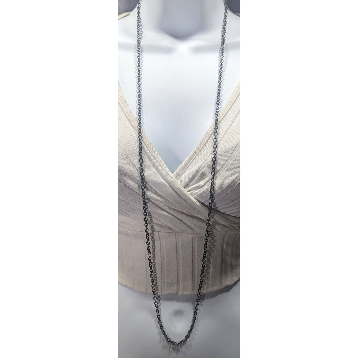 Casual Long Gunmetal Tone Chain Necklace