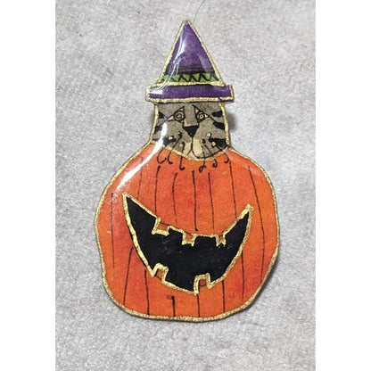 Vintage Signed Halloween Jack O Lantern Brooch