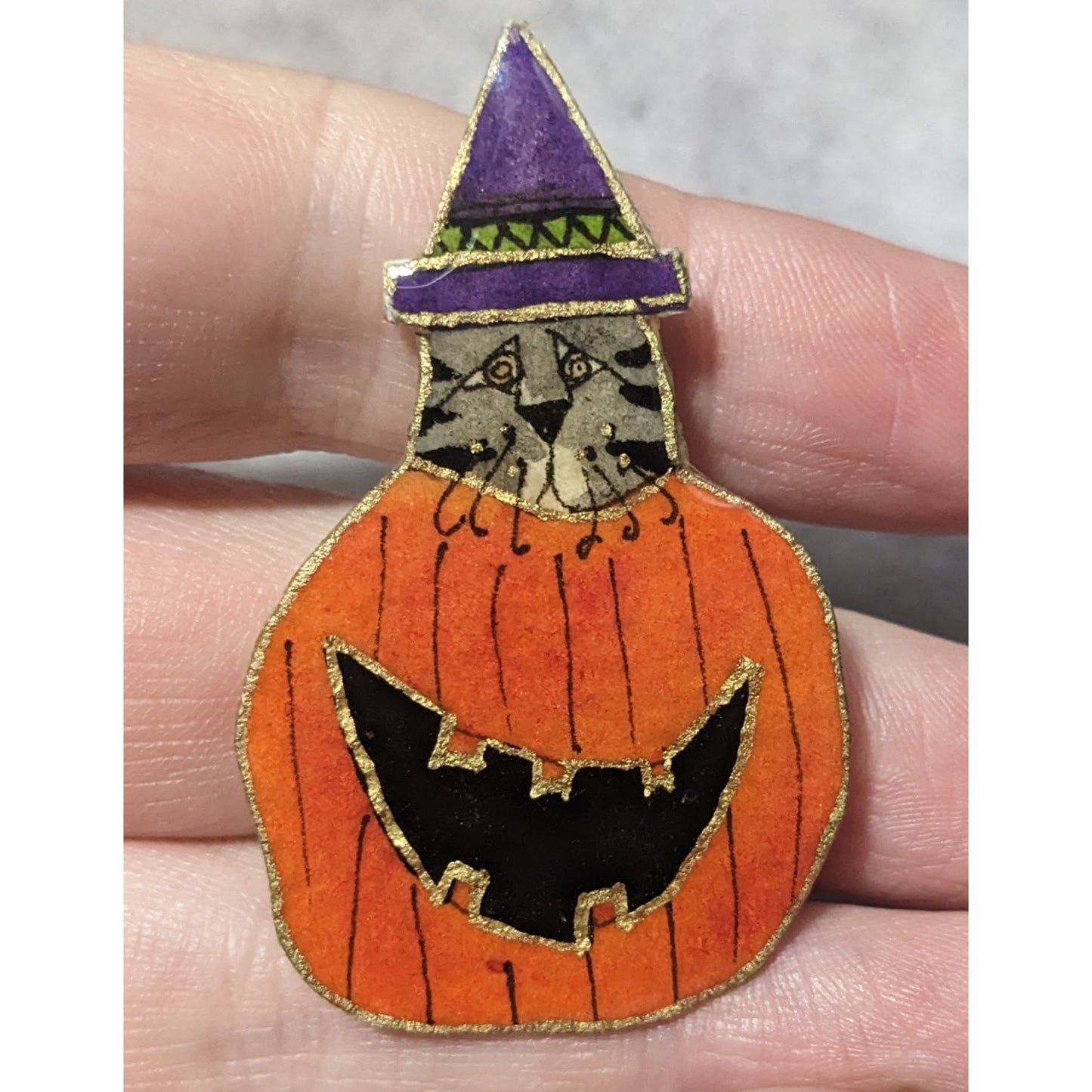 Vintage Signed Halloween Jack O Lantern Brooch