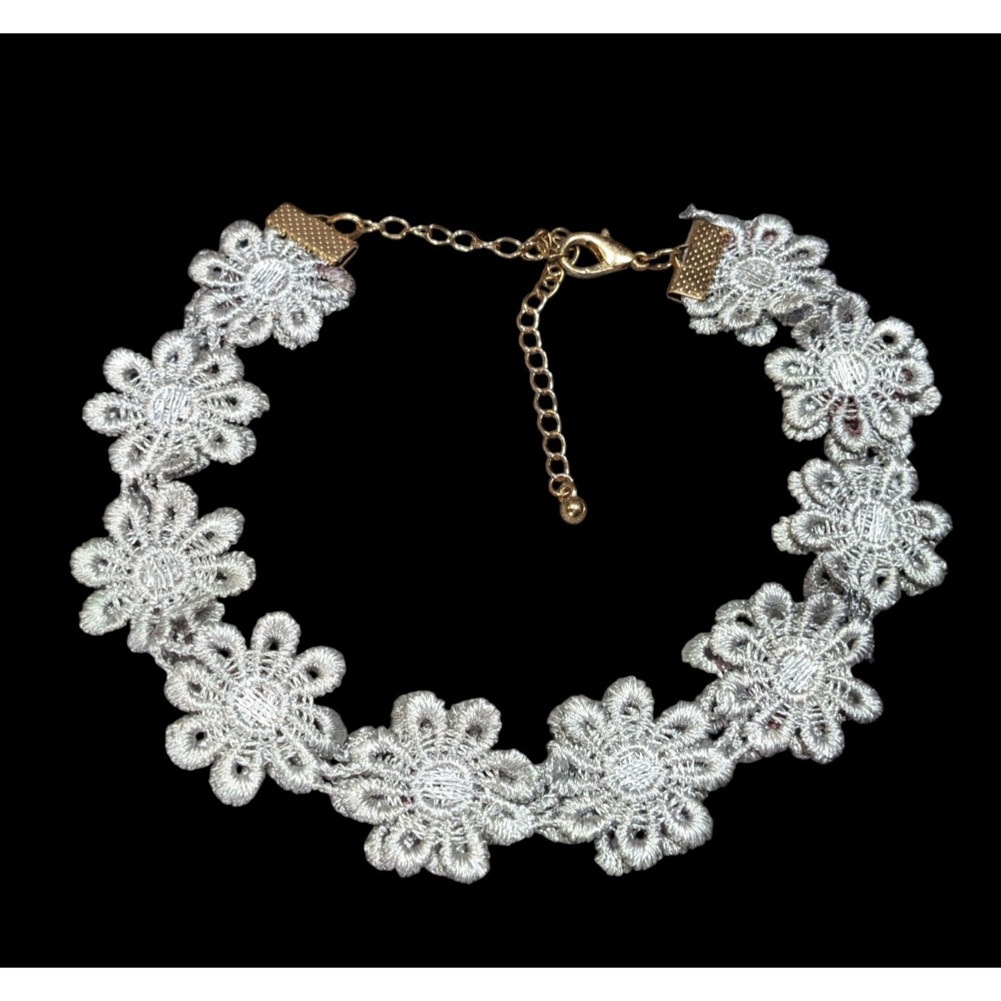 Fairycore Grey/Blue Floral Lace Choker Necklace