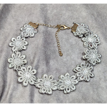 Fairycore Grey/Blue Floral Lace Choker Necklace