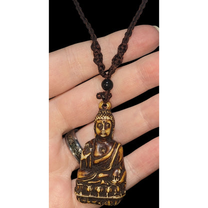 Braided Cord Buddha Pendant Necklace Earth Tone Spiritual Religious Jewelry