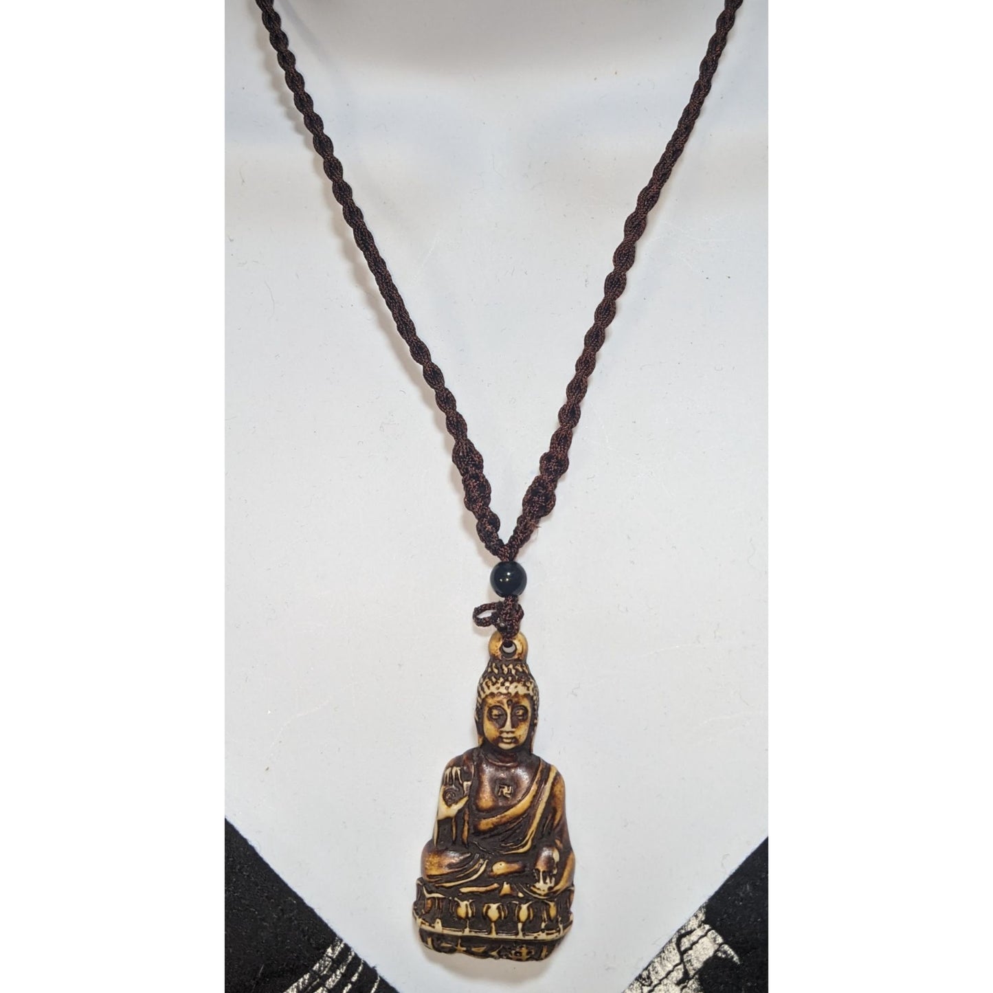 Braided Cord Buddha Pendant Necklace Earth Tone Spiritual Religious Jewelry