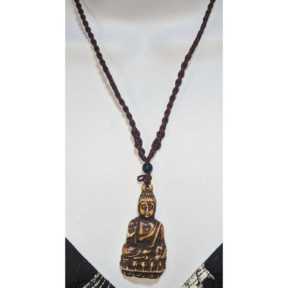 Braided Cord Buddha Pendant Necklace Earth Tone Spiritual Religious Jewelry