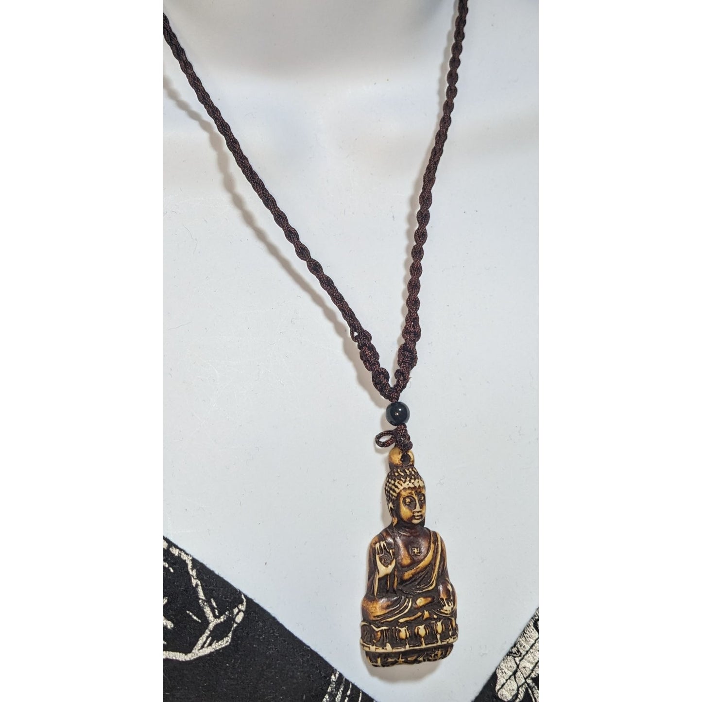 Braided Cord Buddha Pendant Necklace Earth Tone Spiritual Religious Jewelry