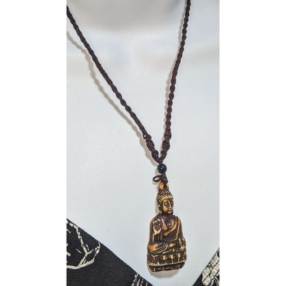 Braided Cord Buddha Pendant Necklace Earth Tone Spiritual Religious Jewelry