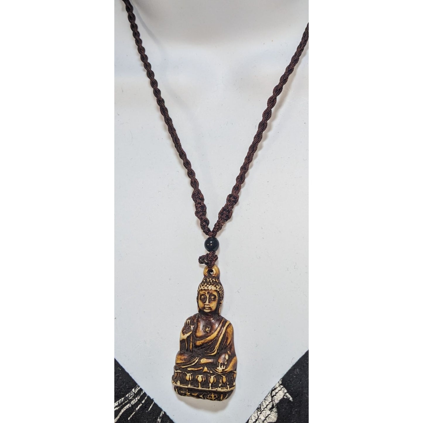 Braided Cord Buddha Pendant Necklace Earth Tone Spiritual Religious Jewelry