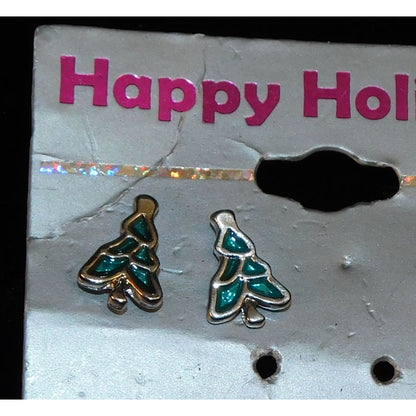 Christmas Tree Metal And Enamel Stud Earrings