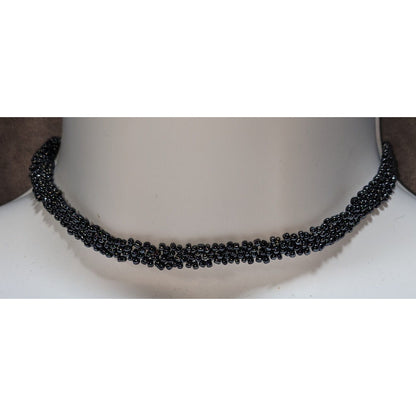 Handmade Gothic Black Glass Seed Bead Woven Choker Necklace Dark Glam Jewelry