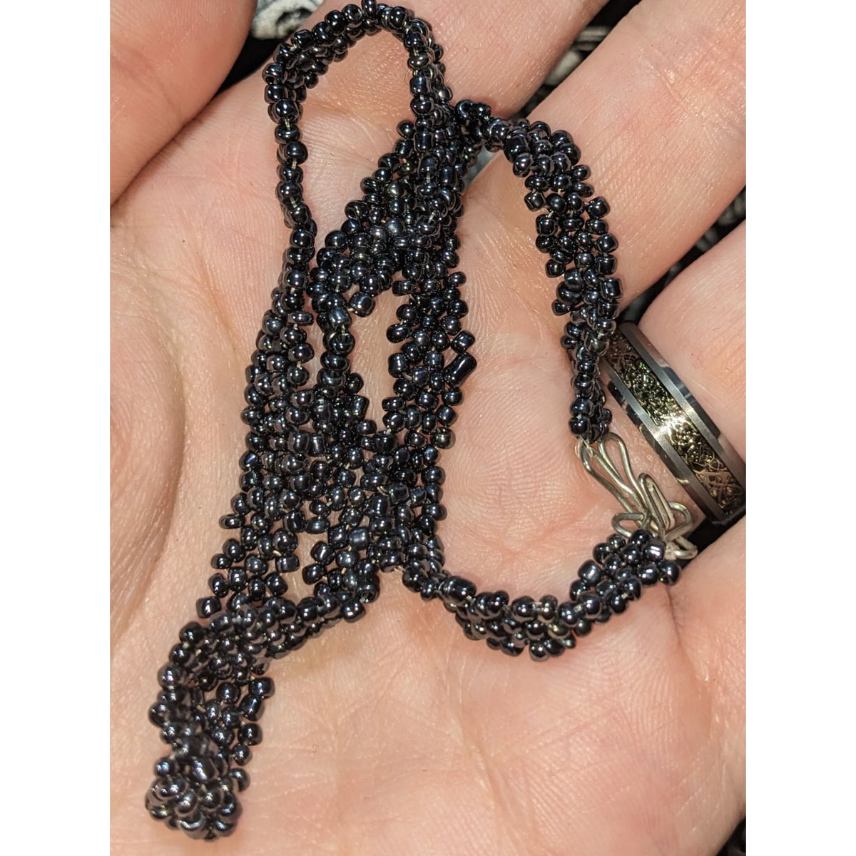 Handmade Gothic Black Glass Seed Bead Woven Choker Necklace Dark Glam Jewelry