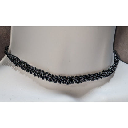 Handmade Gothic Black Glass Seed Bead Woven Choker Necklace Dark Glam Jewelry