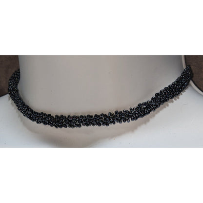 Handmade Gothic Black Glass Seed Bead Woven Choker Necklace Dark Glam Jewelry