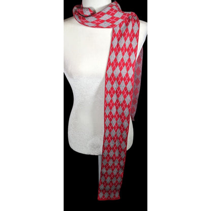 Avoca Nest Red And Grey Argyle Cotton Scarf