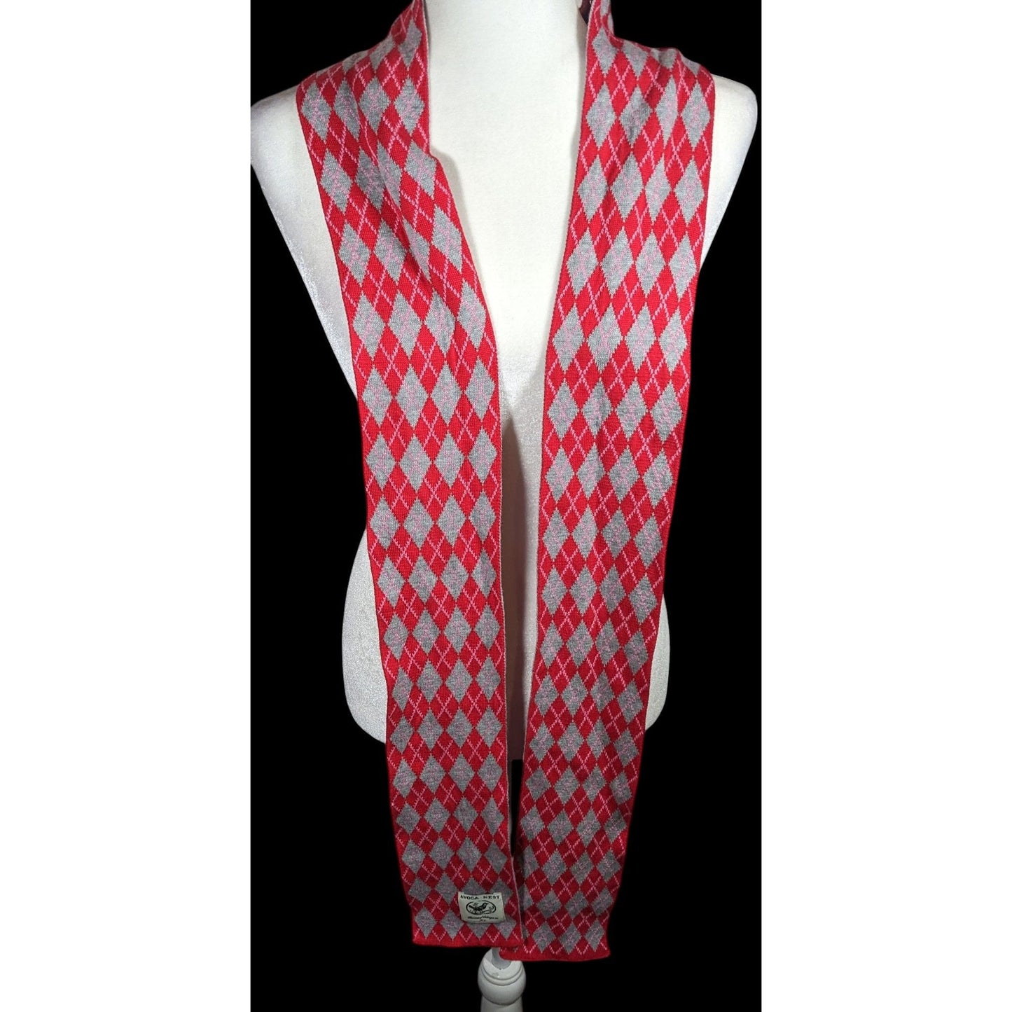 Avoca Nest Red And Grey Argyle Cotton Scarf