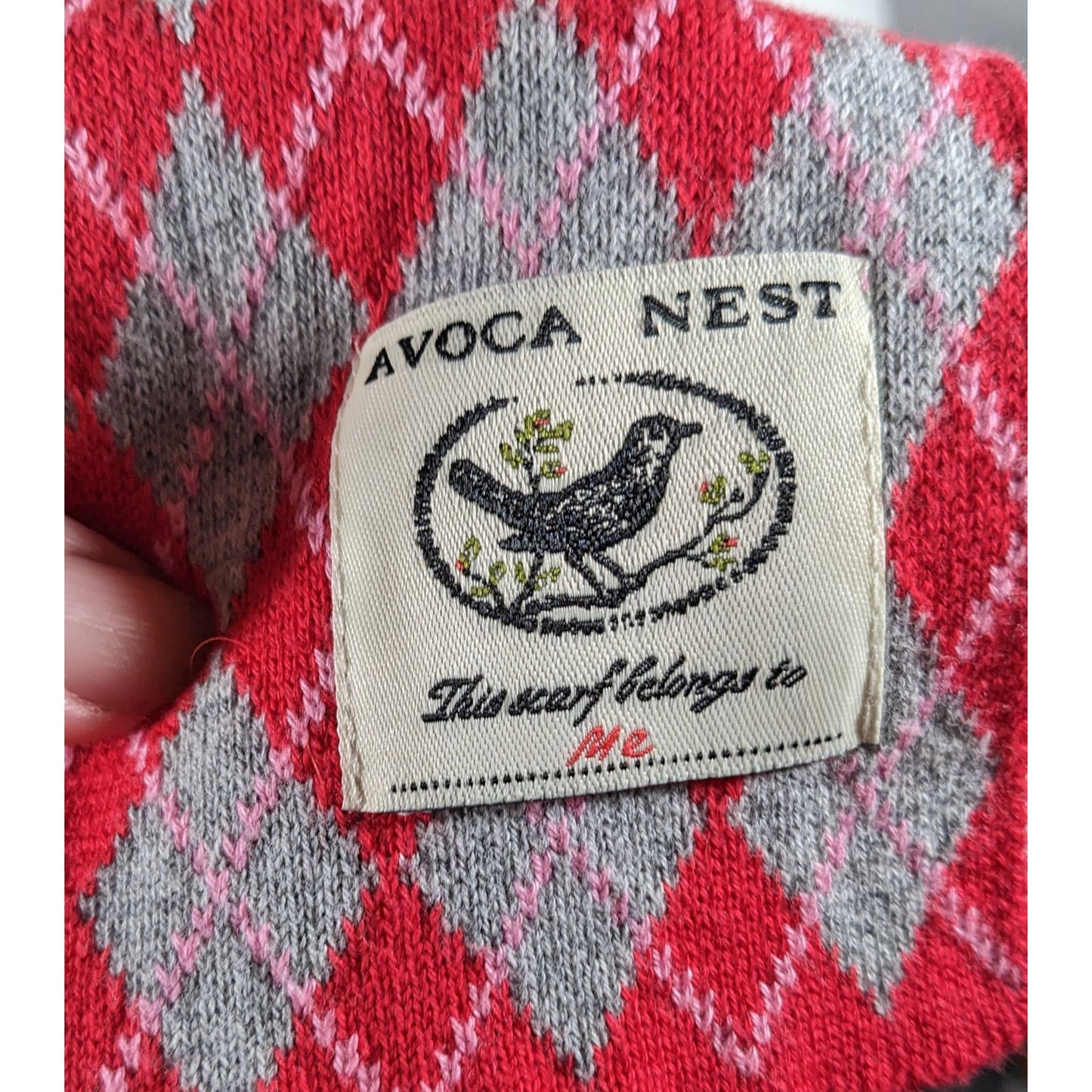 Avoca Nest Red And Grey Argyle Cotton Scarf