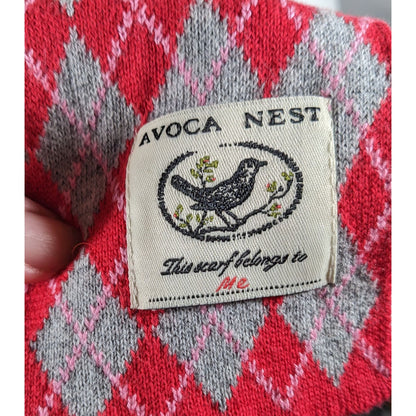 Avoca Nest Red And Grey Argyle Cotton Scarf