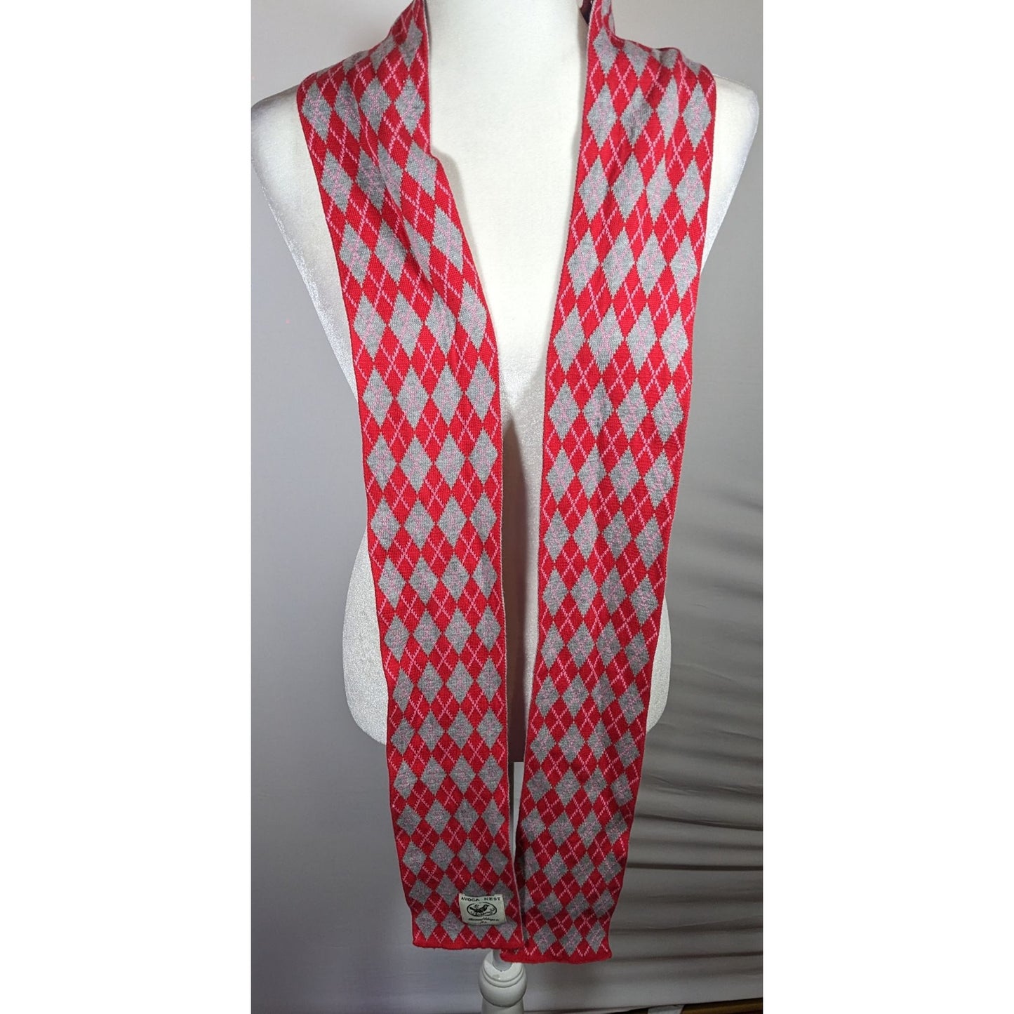 Avoca Nest Red And Grey Argyle Cotton Scarf