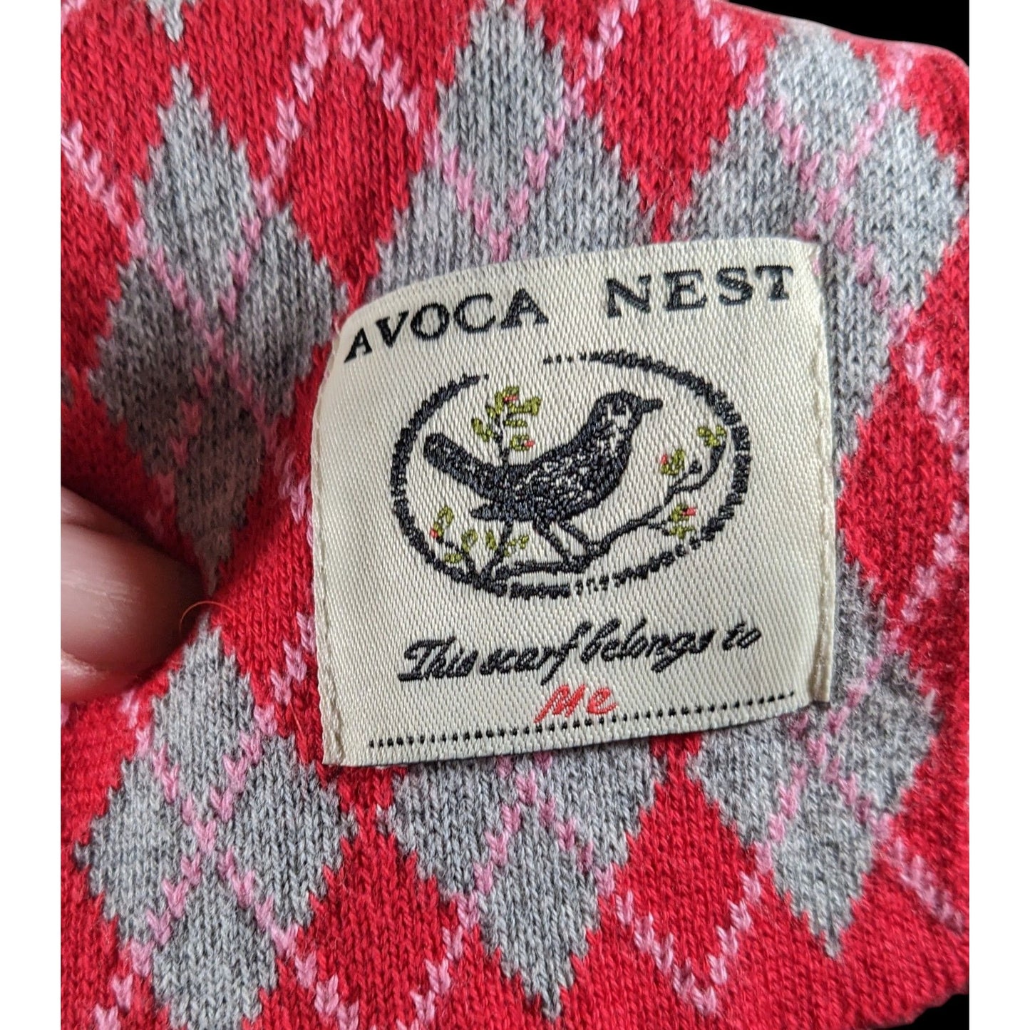 Avoca Nest Red And Grey Argyle Cotton Scarf