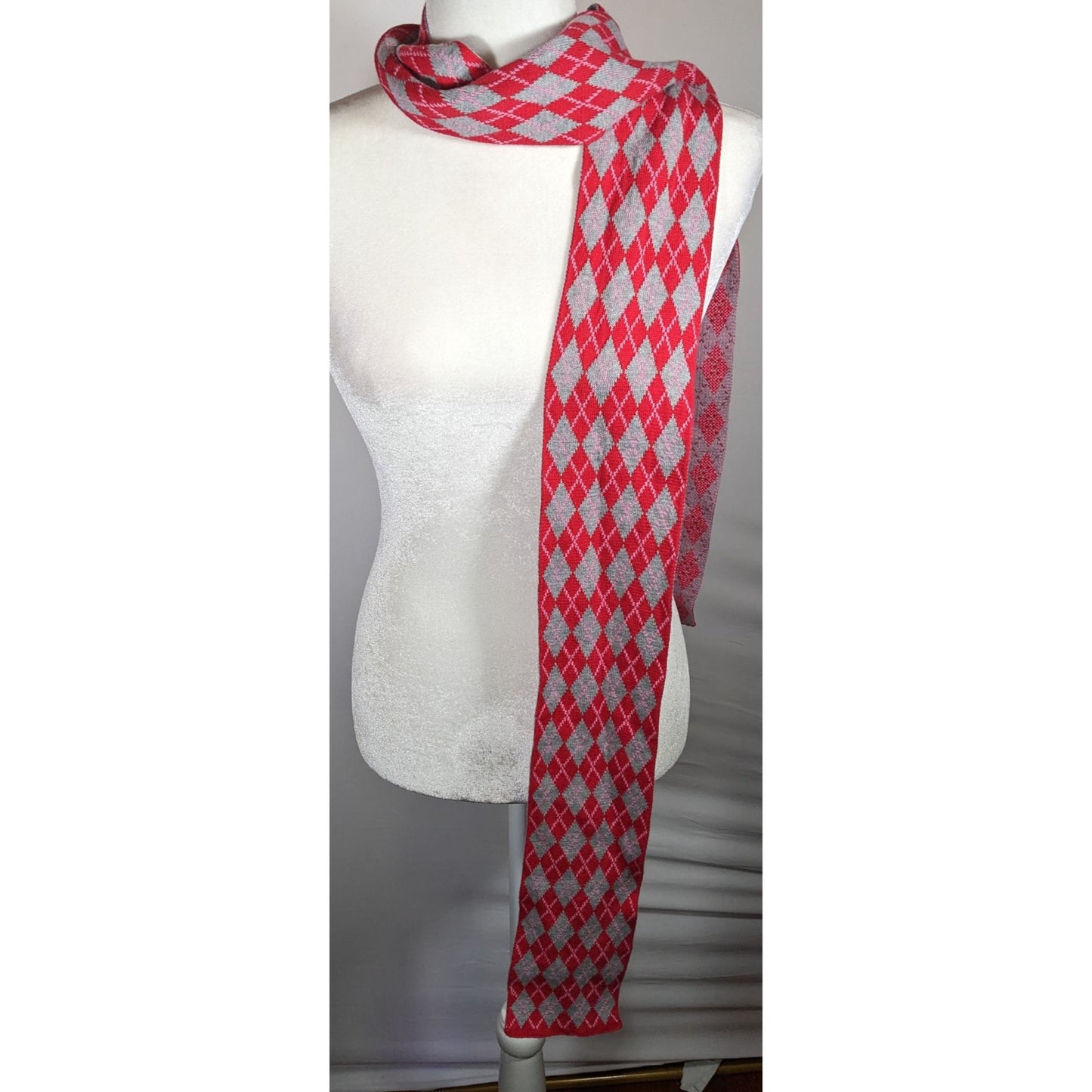Avoca Nest Red And Grey Argyle Cotton Scarf
