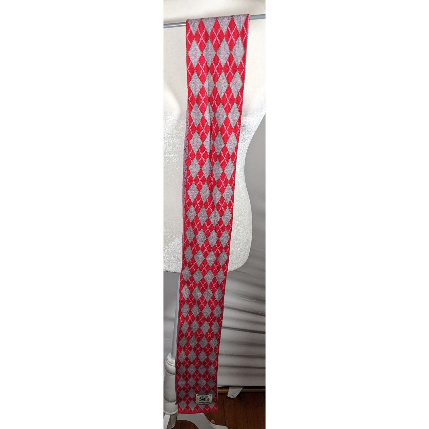 Avoca Nest Red And Grey Argyle Cotton Scarf