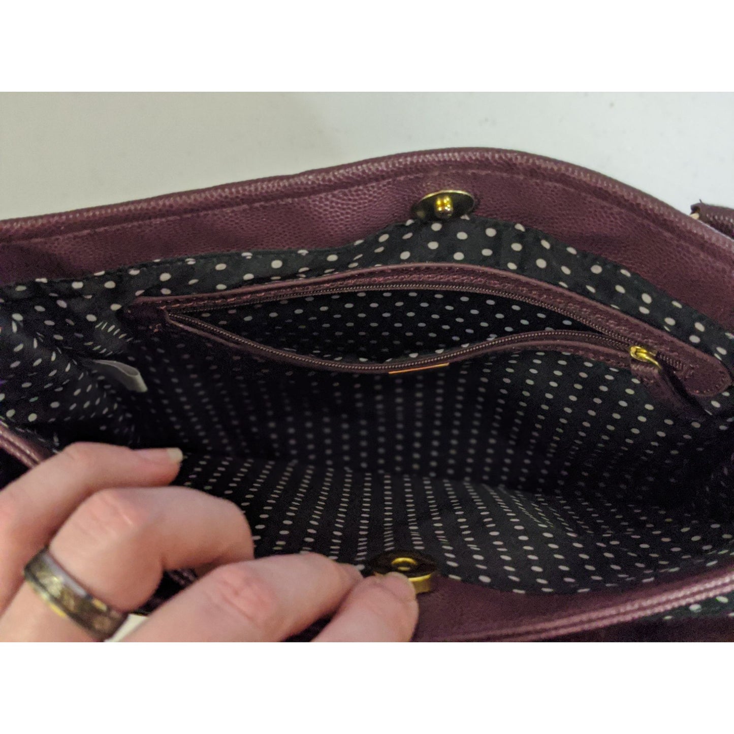 Lulu By Lulu Guinness Purple Tote Bag With Bow Detail Polka Dot Lining & Gold Accents