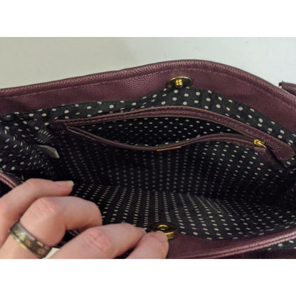 Lulu By Lulu Guinness Purple Tote Bag With Bow Detail Polka Dot Lining & Gold Accents