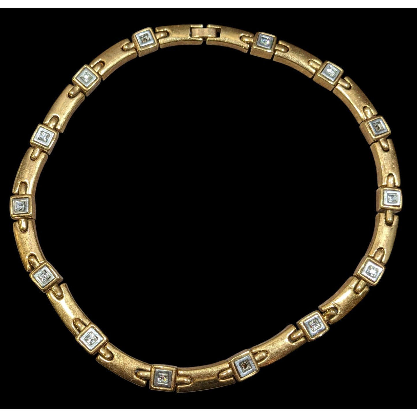 Vintage Elegant Stylized Link Chain Necklace With Rhinestone Accents