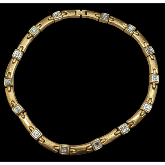 Vintage Elegant Stylized Link Chain Necklace With Rhinestone Accents