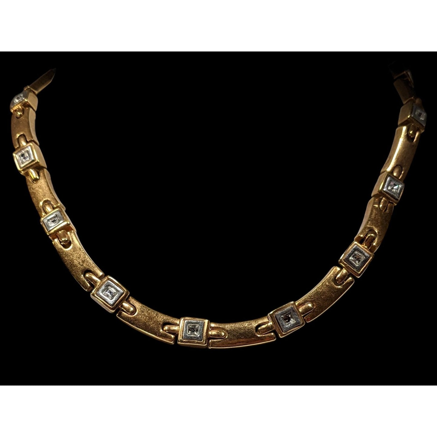 Vintage Elegant Stylized Link Chain Necklace With Rhinestone Accents