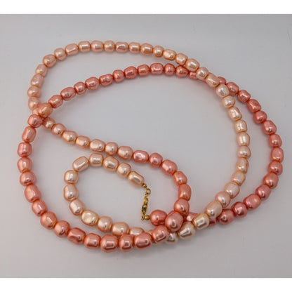 Coquette Y2K Vintage Avon Pink Faux Pearl Long Strand Necklace Statement Jewelry