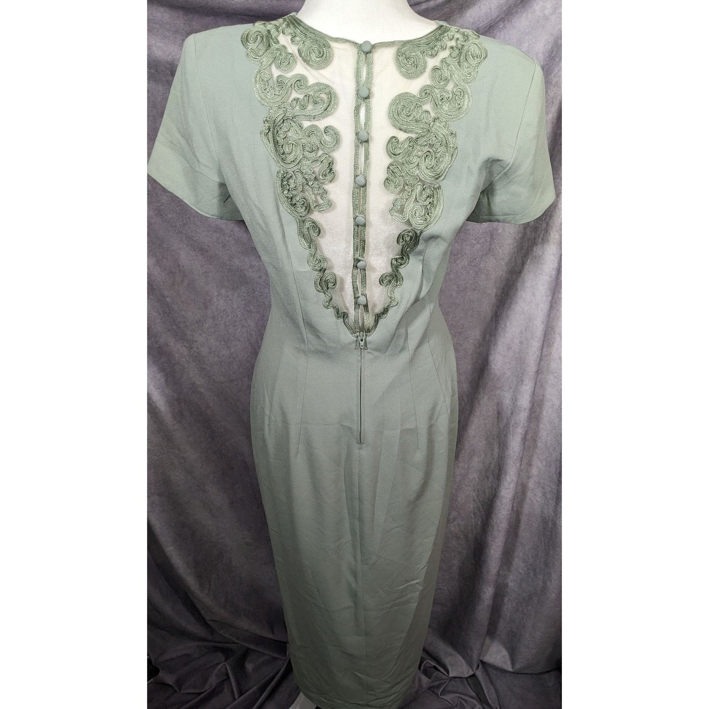 Vintage Maggy London Light Green Lace Back Dress