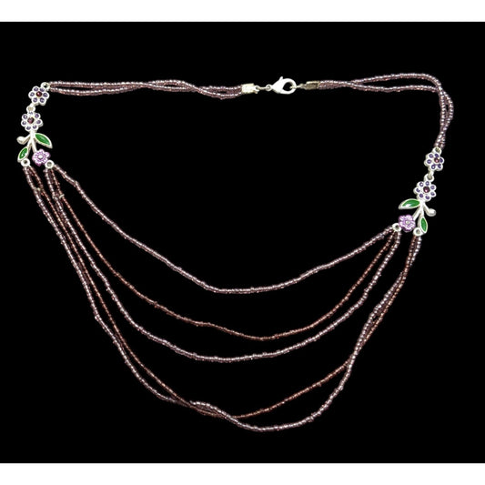 Vintage Cottagecore Floral Purple Multilayer Necklace