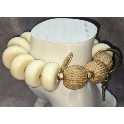 Plunder Jewelry Bracelet/Keychain Stretchy Cream Beads & Natural Rope