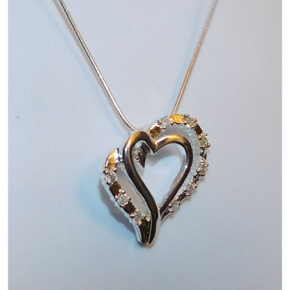 Elegant Romantic Sterling Silver Double Heart Necklace With Gem Accents