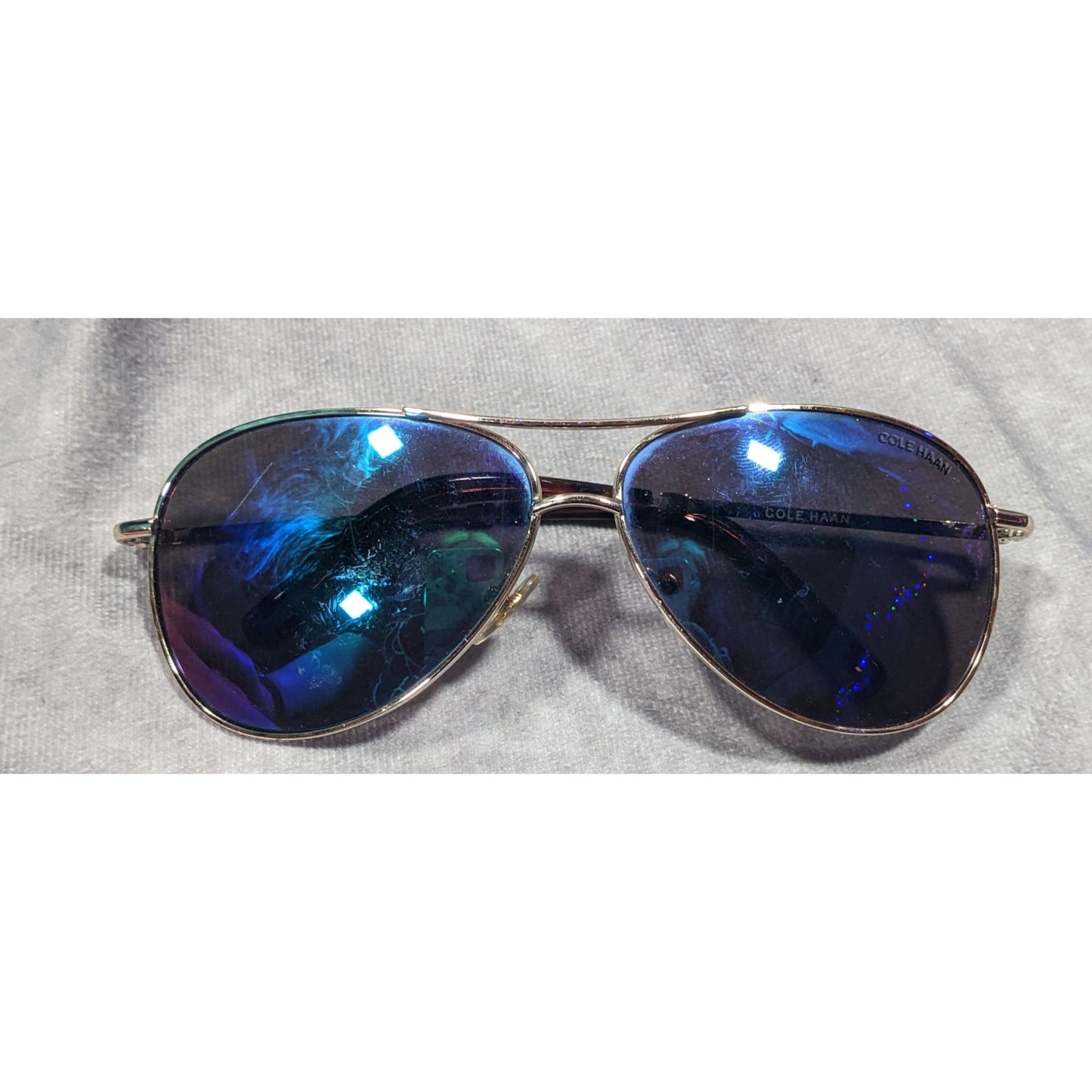 Cole Haan C669 Silver Tone And Tortoise Blue Mirror Aviator Sunglasses