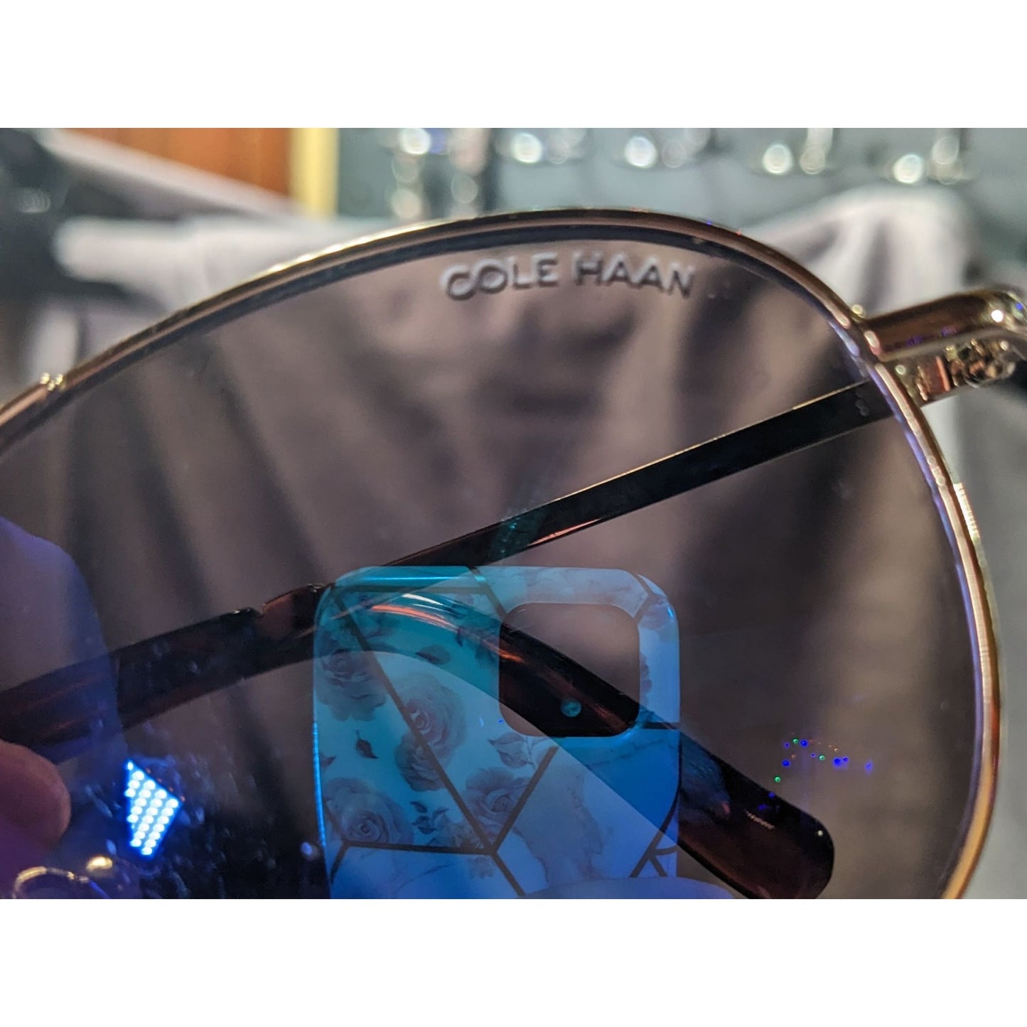 Cole Haan C669 Silver Tone And Tortoise Blue Mirror Aviator Sunglasses